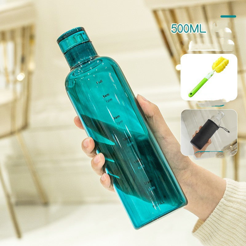 Minimalist and stylish glass water bottle with helpful time markers - Plenish