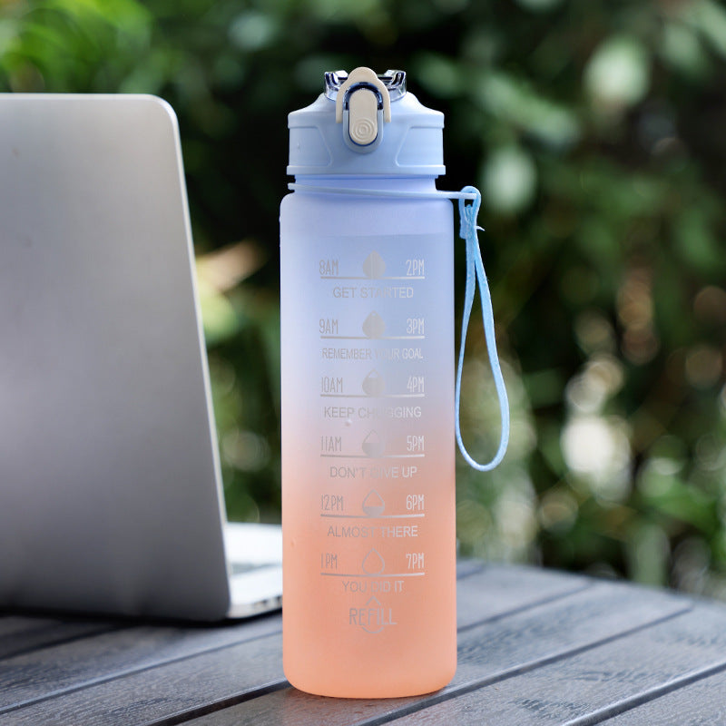 Hydration motivating water bottle with helpful time markers and straw - Plenish