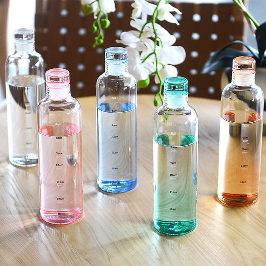 Stylish and minimalist glass water bottle with clever time markers - Plenish