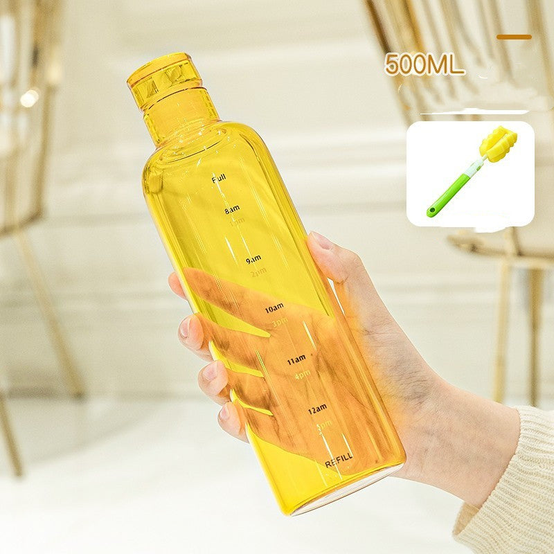 Minimalist and stylish glass water bottle with helpful time markers - Plenish