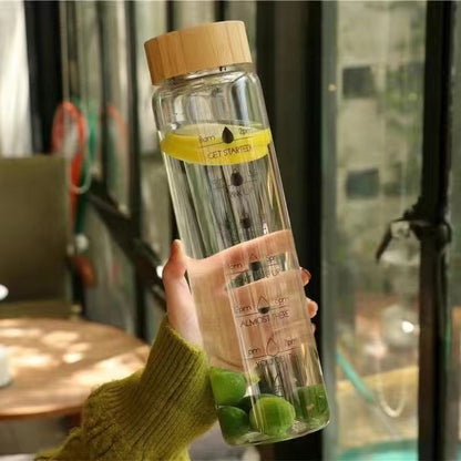 Eco friendly hydration tracking glass water bottle with time markers - Plenish