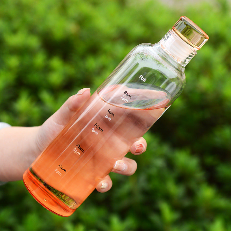 Stylish and minimalist glass water bottle with clever time markers - Plenish