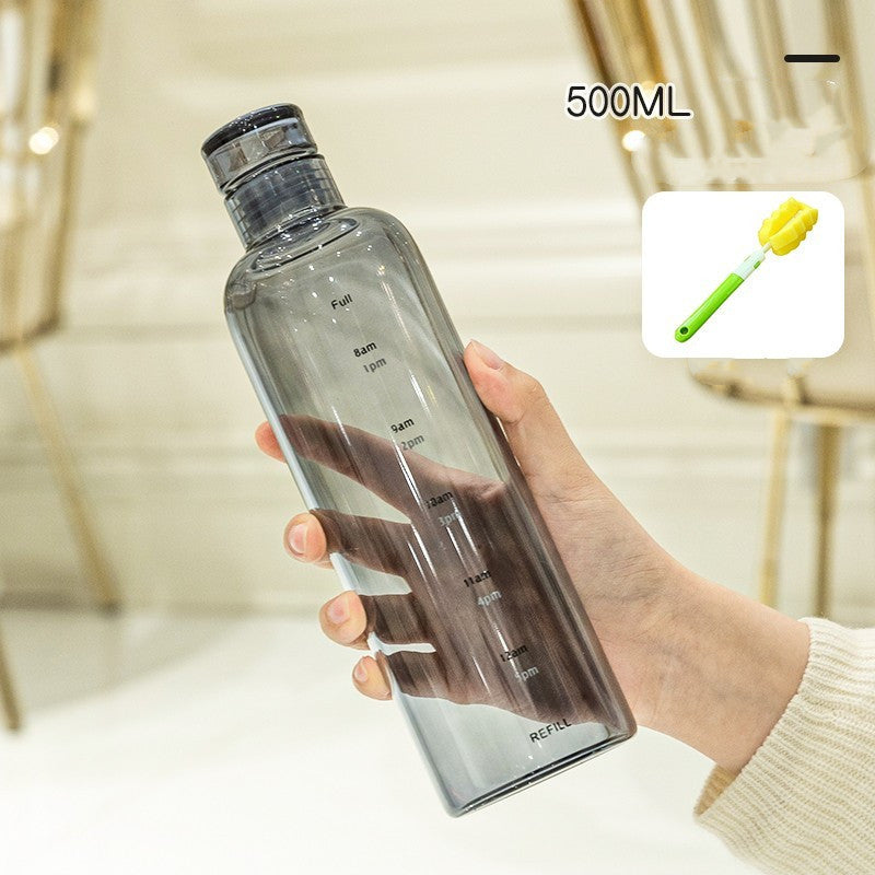 Minimalist and stylish glass water bottle with helpful time markers - Plenish