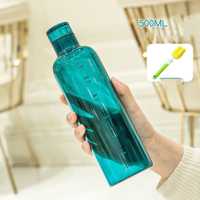 Minimalist and stylish glass water bottle with helpful time markers - Plenish