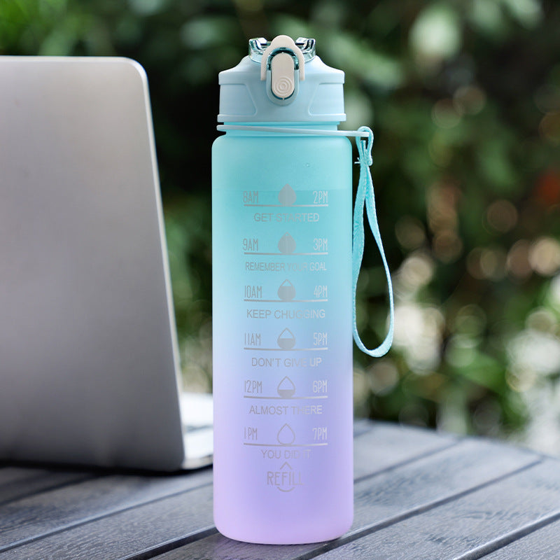 Hydration motivating water bottle with helpful time markers and straw - Plenish