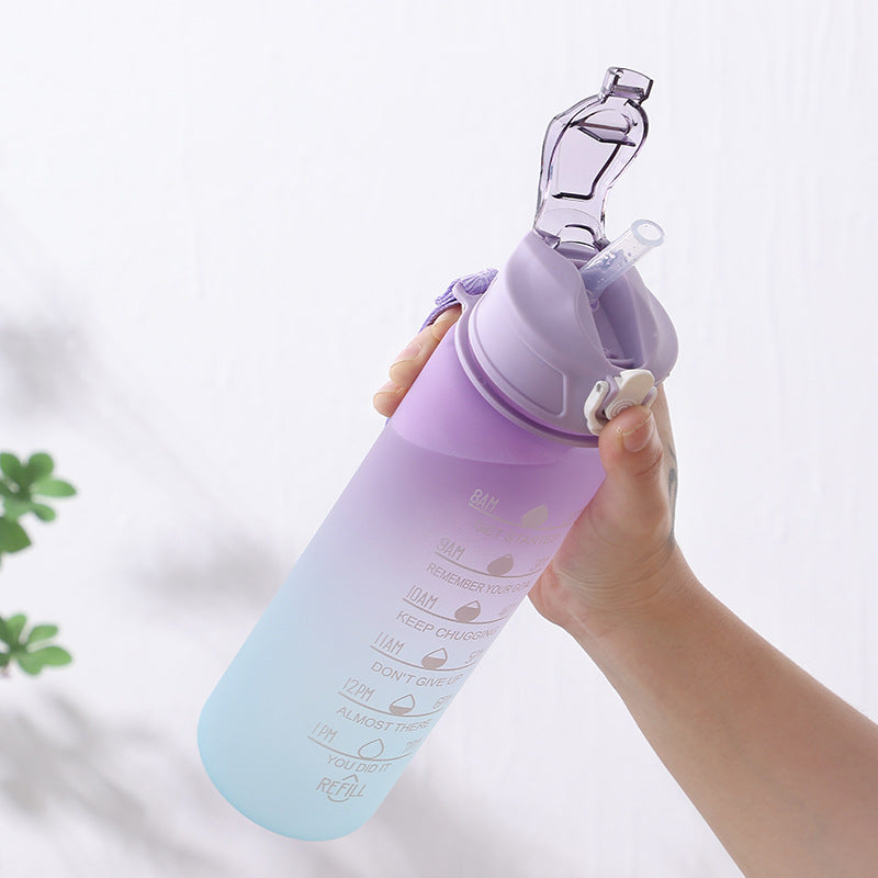 Hydration motivating water bottle with helpful time markers and straw - Plenish