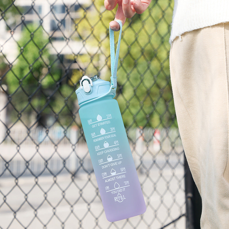 Hydration motivating water bottle with helpful time markers and straw - Plenish