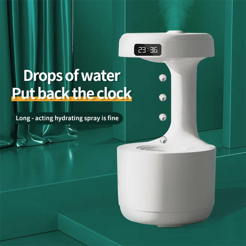 Fascinating humidifier with gravity defying water motion and integrated clock - Plenish