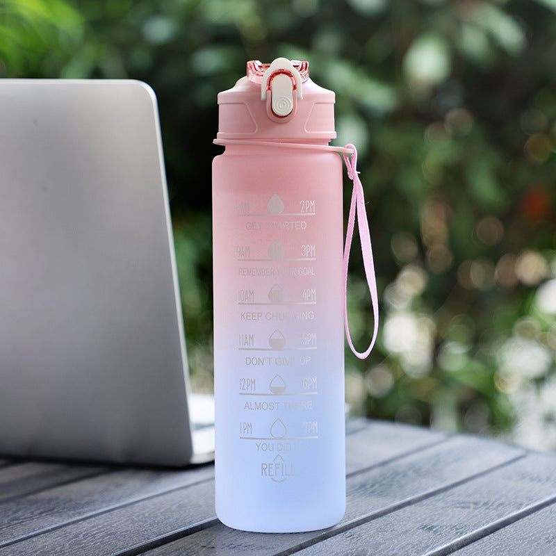 Hydration motivating water bottle with helpful time markers and straw - Plenish