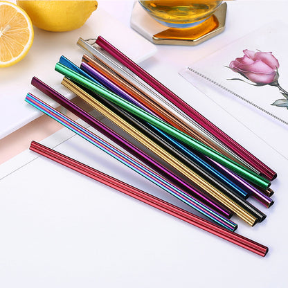 10 Reusable heart-shaped stainless steel drinking straws with cleaning brush - Plenish