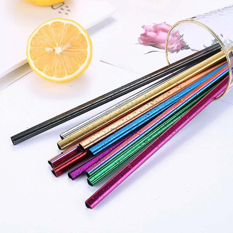 10 Reusable heart-shaped stainless steel drinking straws with cleaning brush - Plenish